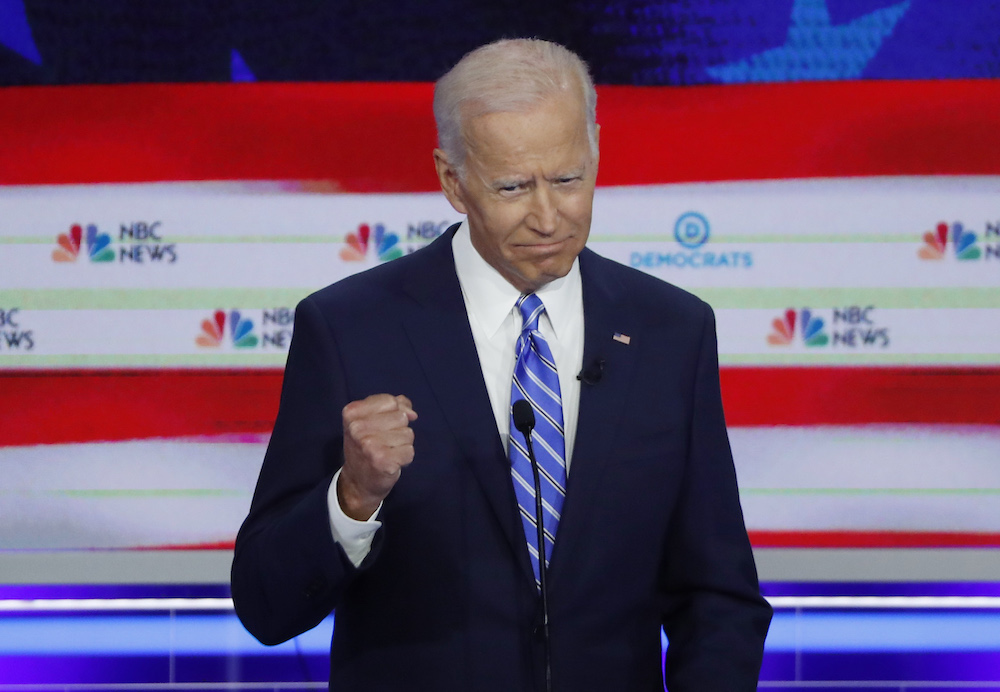 Former Vice President Joe Biden gestures during the second night of the first Democratic presidential candidates debate in Miami June 27, 2019. u00e2u20acu201d Reuters pic