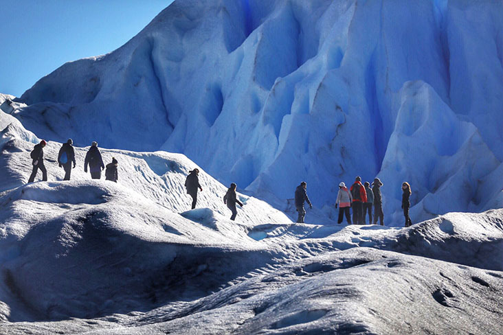 Glacier trekking is always done in a single file for safety
