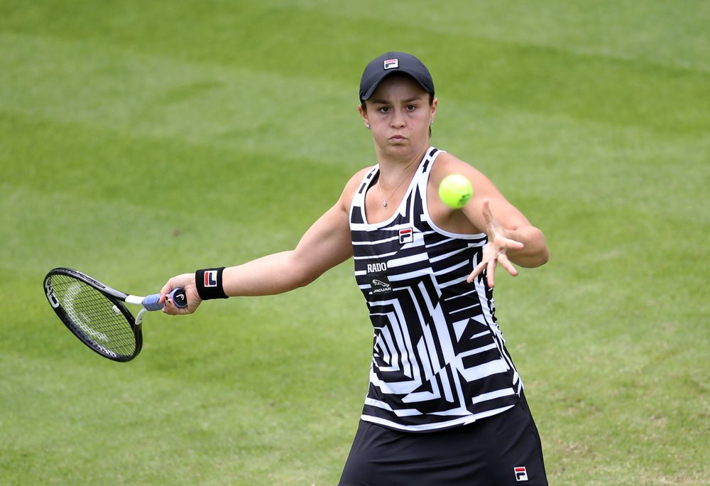 Australiau00e2u20acu2122s Ashleigh Barty in action during her first round match against Croatiau00e2u20acu2122s Donna Vekic at the WTA Premier Nature Valley Classic in Edgbaston Priory Club, Birmingham, Britain, June 19, 2019. u00e2u20acu201d Action Images via Reuters