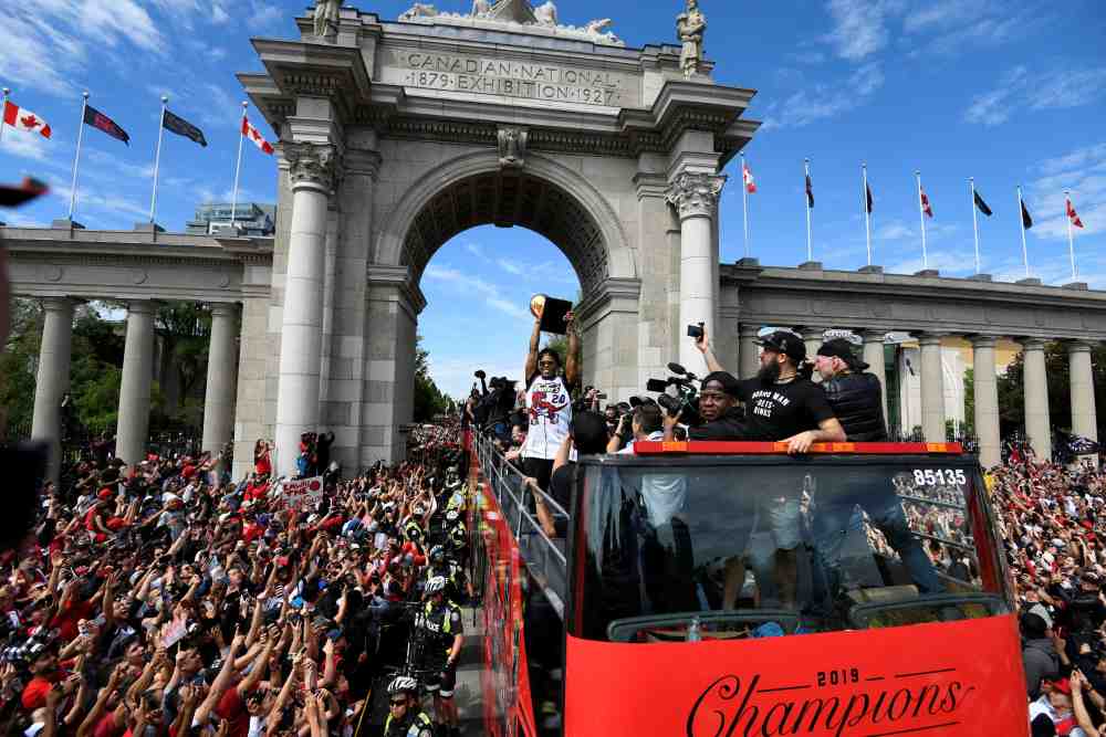 Toronto Raptors basketball player Kyle Lowry celebrates with fans during the Raptors victory parade after defeating the Golden State Warriors in the 2019 NBA Finals, in Toronto June 17, 2019. u00e2u20acu2022 Reuters pic