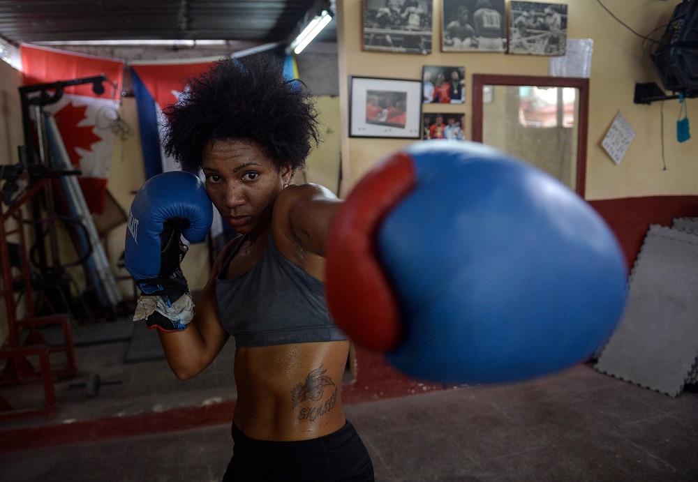 Cuban boxer Idamelys Moreno trains in a gym of Havana May 14, 2019. u00e2u20acu201d AFP pic   