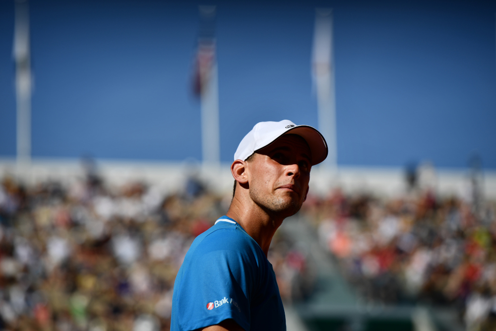 Austriau00e2u20acu2122s Dominic Thiem reacts as he plays against Uruguayu00e2u20acu2122s Pablo Cuevas during their menu00e2u20acu2122s singles third round match on day seven of The Roland Garros 2019 French Open tennis tournament in Paris June 1, 2019. u00e2u20acu201d AFP pic 