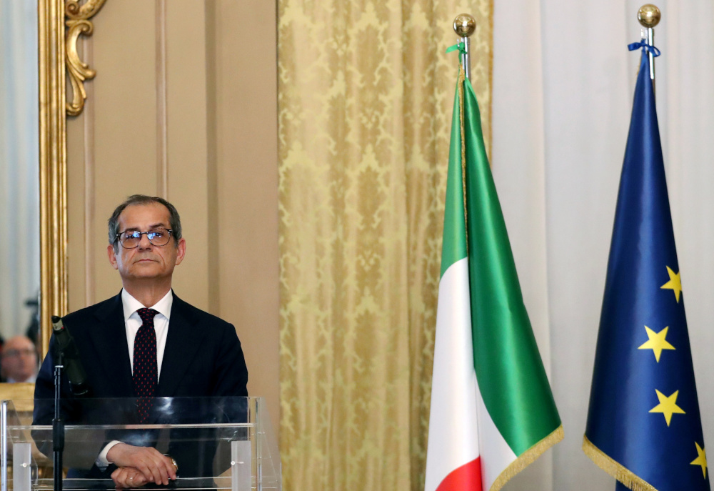 Italian Economy Minister Giovanni Tria looks on before a joint news conference with Eurogroup President Mario Centeno at the Treasury ministry in Rome, Italy, November 9, 2018. u00e2u20acu201d Reuters pic 
