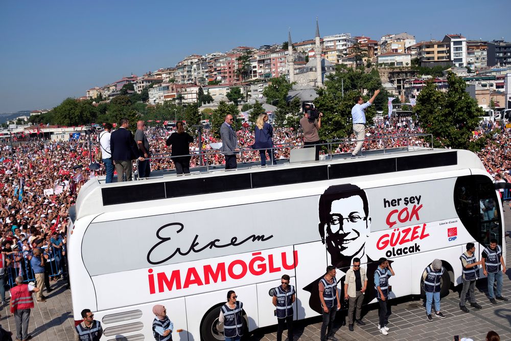 Ekrem Imamoglu, mayoral candidate of the main opposition Republican Peopleu00e2u20acu2122s Party (CHP), addresses his supporters during an election rally in Istanbul, Turkey, June 22, 2019. u00e2u20acu201d Reuters pic
