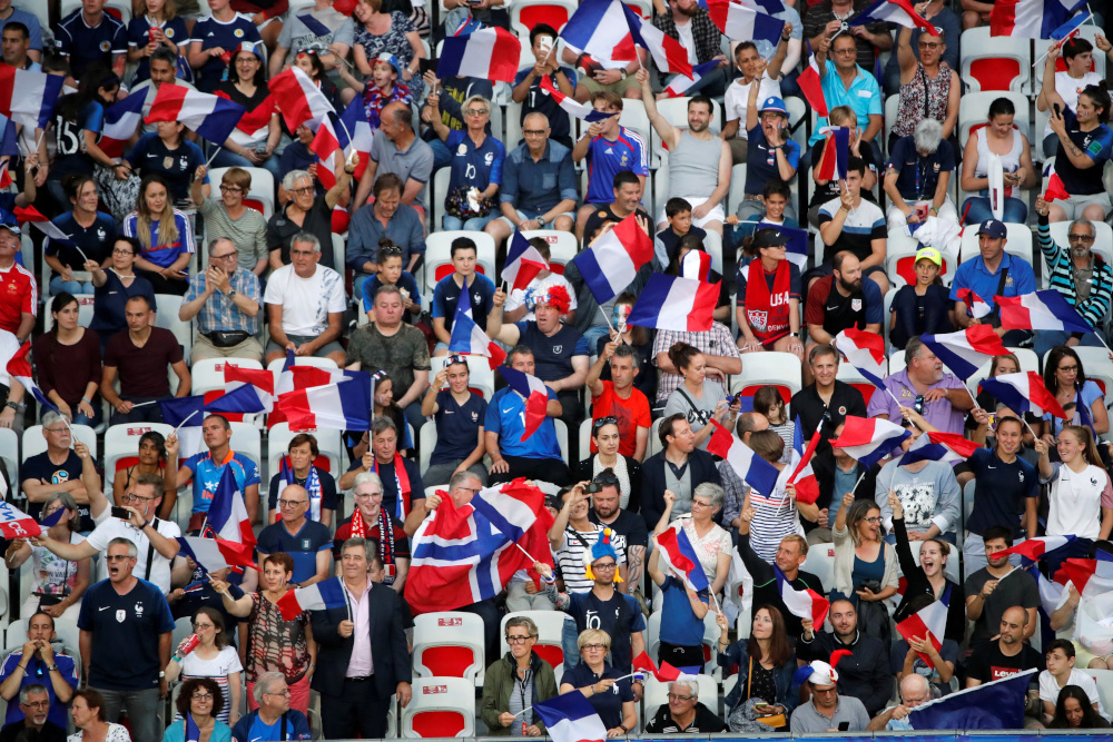 Franceu00e2u20acu2122s fans before the Womenu00e2u20acu2122s World Cup Group A France v Norway match in Allianz Riviera, Nice, France, June 12, 2019. u00e2u20acu201d Reuters pic 