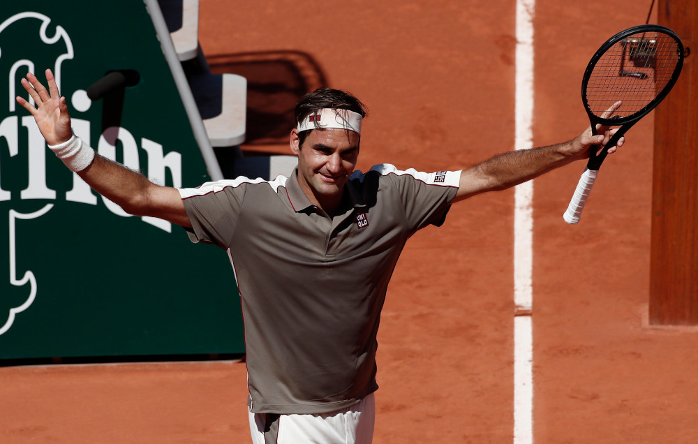 Roger Federer reacts after winning his fourth round match against Argentinau00e2u20acu2122s Leonardo Mayer June 2, 2019. u00e2u20acu201d Reuters 
