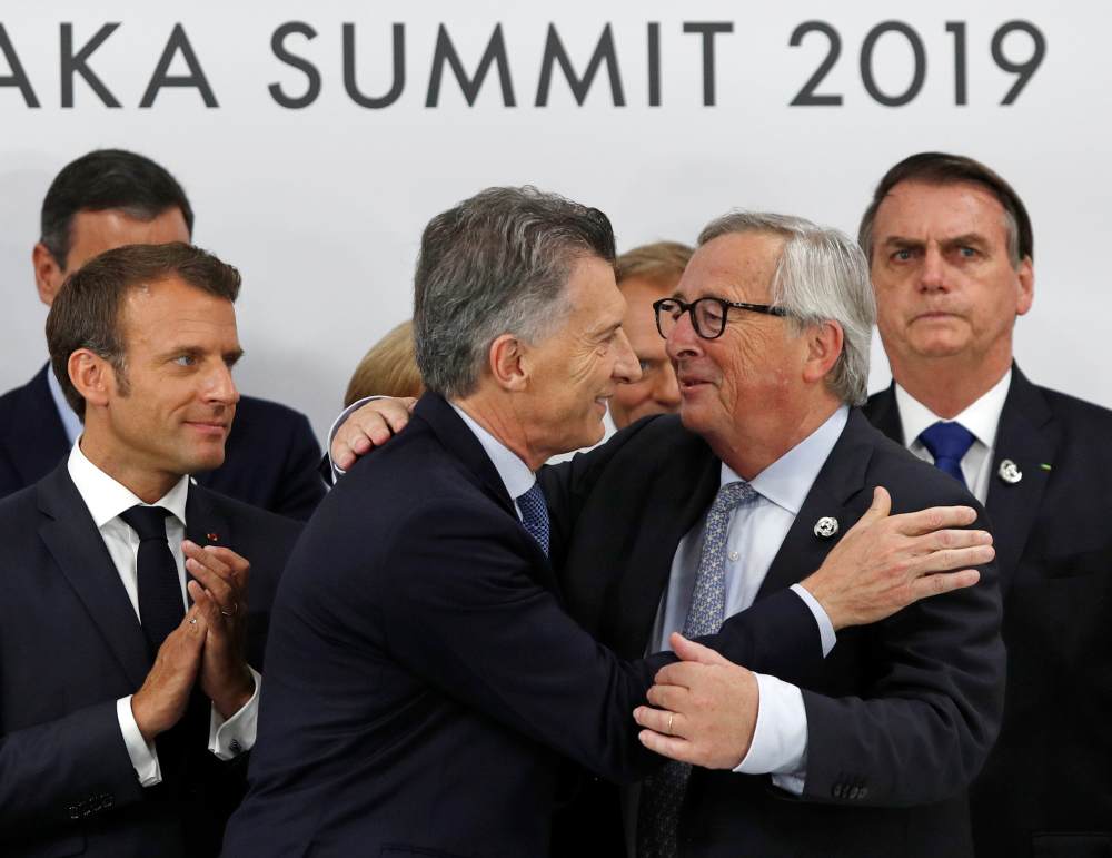 Argentina's President Mauricio Macri speaks to European Commission President Jean-Claude Juncker during a news conference at the G20 summit in Osaka June 29, 2019. u00e2u20acu2022 Reuters pic