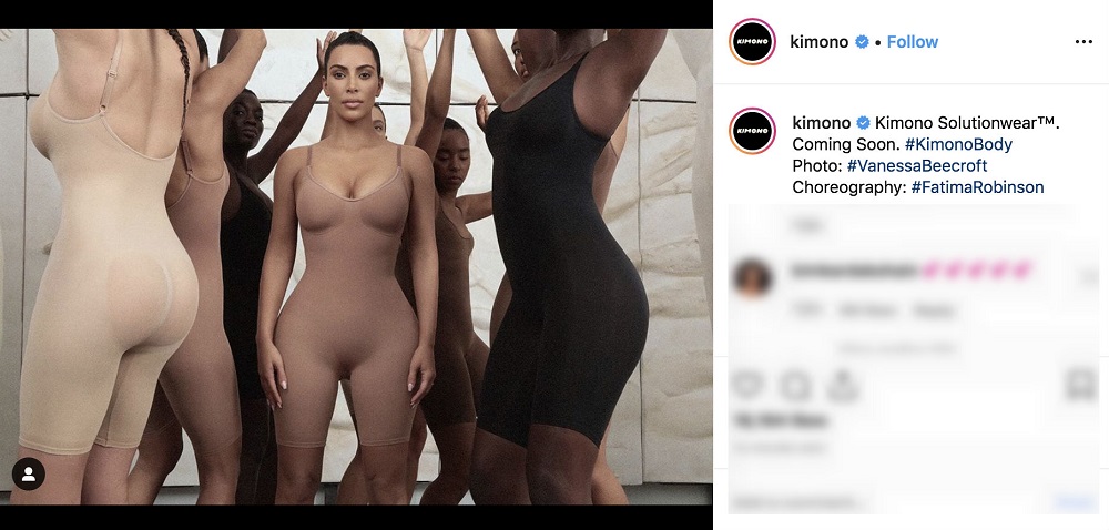 A screengrab from Kim Kardashianu00e2u20acu2122s post on Instagram revealing her new shapewear line called u00e2u20acu02dcKimonou00e2u20acu2122.    