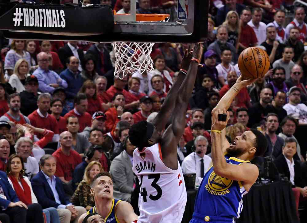 Golden State Warriors guard Stephen Curry (30) shoots the ball against Toronto Raptors forward Pascal Siakam (43) in game two of the 2019 NBA Finals at Scotiabank Arena, June 2, 2019. u00e2u20acu2022 Picture by Kyle Terada-USA TODAY Sports via Reuters