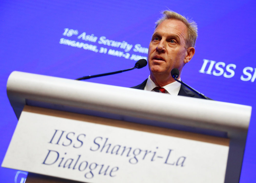 Acting US Defence Secretary Patrick Shanahan speaks at the IISS Shangri-la Dialogue in Singapore, June 1, 2019. u00e2u20acu201d Reuters picnn