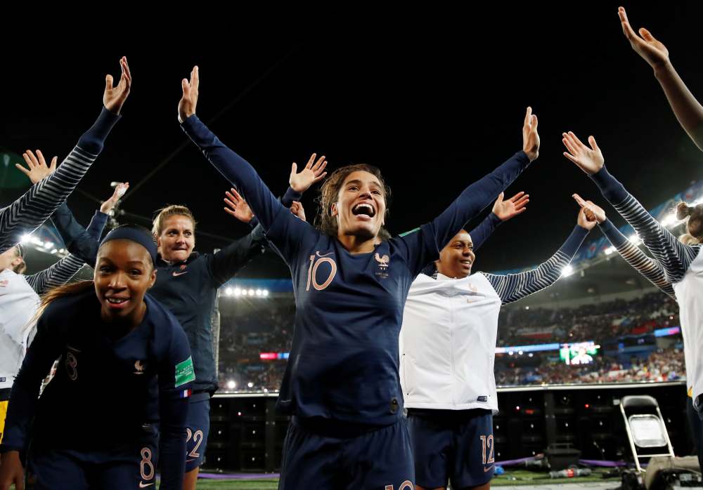 France's Amel Majri and team mates celebrate after the match against South Korea June 7, 2019. u00e2u20acu2022 Reuters pic