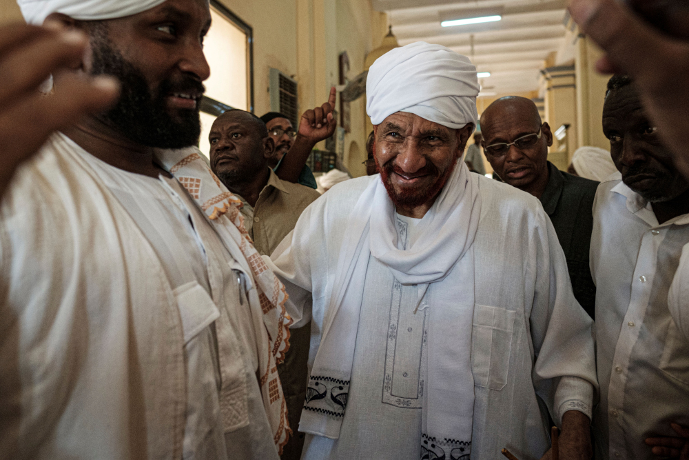 Sudanese top opposition leader and former premier Sadiq al-Mahdi attends Friday prayers at a mosque linked to his National Umma Party in Khartoumu00e2u20acu2122s twin city of Omdurman June 14, 2019. u00e2u20acu201d AFP pic 