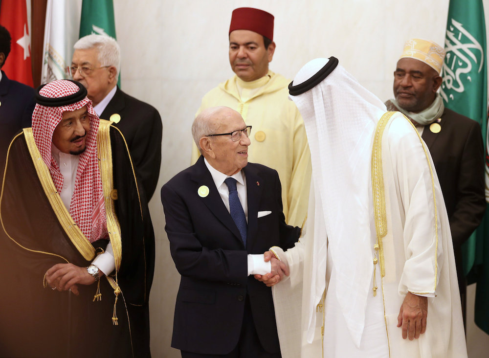 Saudi Arabiau00e2u20acu2122s King Salman bin Abdulaziz, Tunisian President Beji Caid Essebsi, and Abu Dhabiu00e2u20acu2122s Crown Prince Sheikh Mohammed bin Zayed al-Nahyan during a group photo with Arab leaders in Mecca, Saudi Arabia, May 31 2019. u00e2u20acu201d Reuters pic