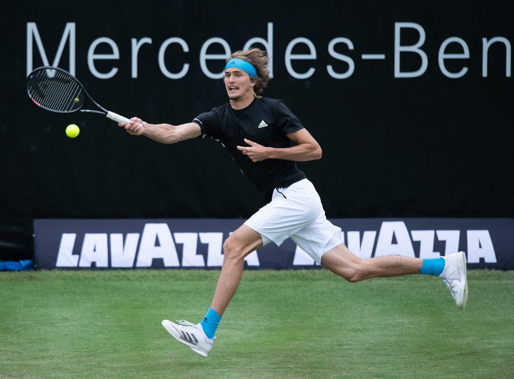 Austria's Alexander Zverev returns the ball to his brother Mischa Zverev during their first round match at the ATP tennis tournament in Stuttgart June 11, 2019. u00e2u20acu201d AFP pic