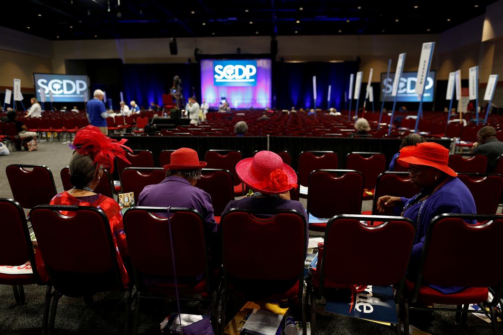 Ladies wearing red hats take a lunch break during the SC Democratic Convention in Columbia, South Carolina, US, June 22, 2019. u00e2u20acu201d Reuters pic