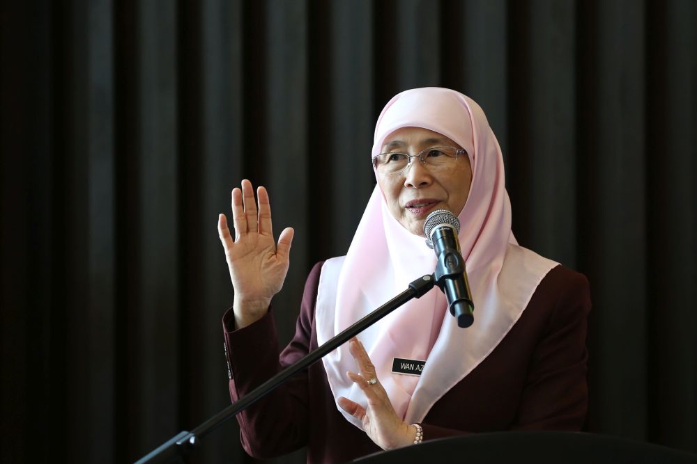 Datuk Seri Dr Wan Azizah Wan Ismail gives a speech in Putrajaya June 26, 2019. u00e2u20acu201d Picture by Yusof Mat Isa