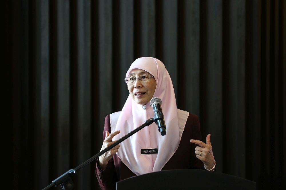 Datuk Seri Dr Wan Azizah Wan Ismail gives a speech in Putrajaya June 26, 2019. u00e2u20acu201d Picture by Yusof Mat Isa