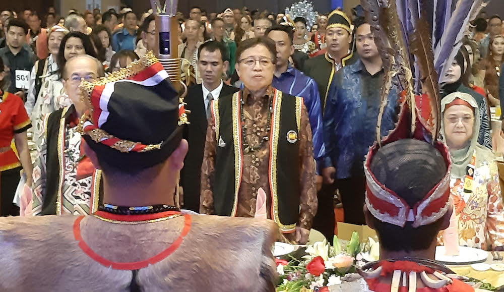 Chief Minister Datuk Patinggi Abang Johari Openg attends a state-level Gawai Dayak celebration in Kuching June 15, 2019. u00e2u20acu201d Picture by Sulok Tawie