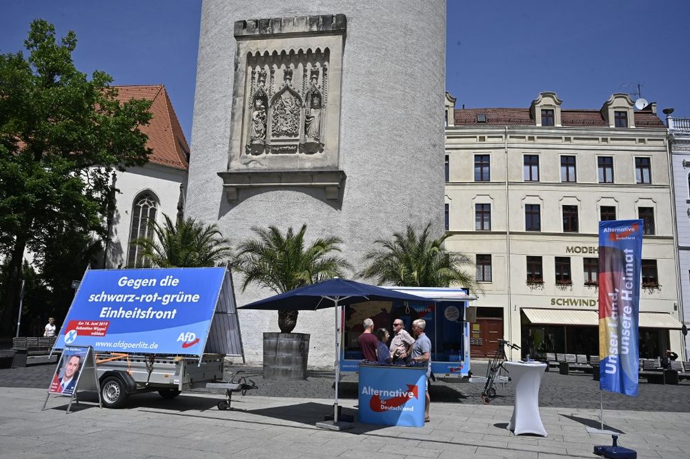 Alternative for Germany (AfD) far-right party sympathisers attend a campaign rally in Goerliz, eastern Germany, on June 12, 2019. u00e2u20acu201d AFP pic
