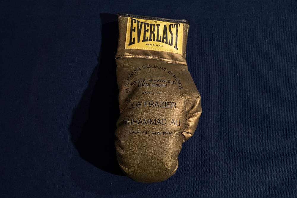 A boxing glove autographed by late US boxer Muhammad Ali is seen at Sala Bolaffi in Turin June 12, 2019. u00e2u20acu201d AFP pic
