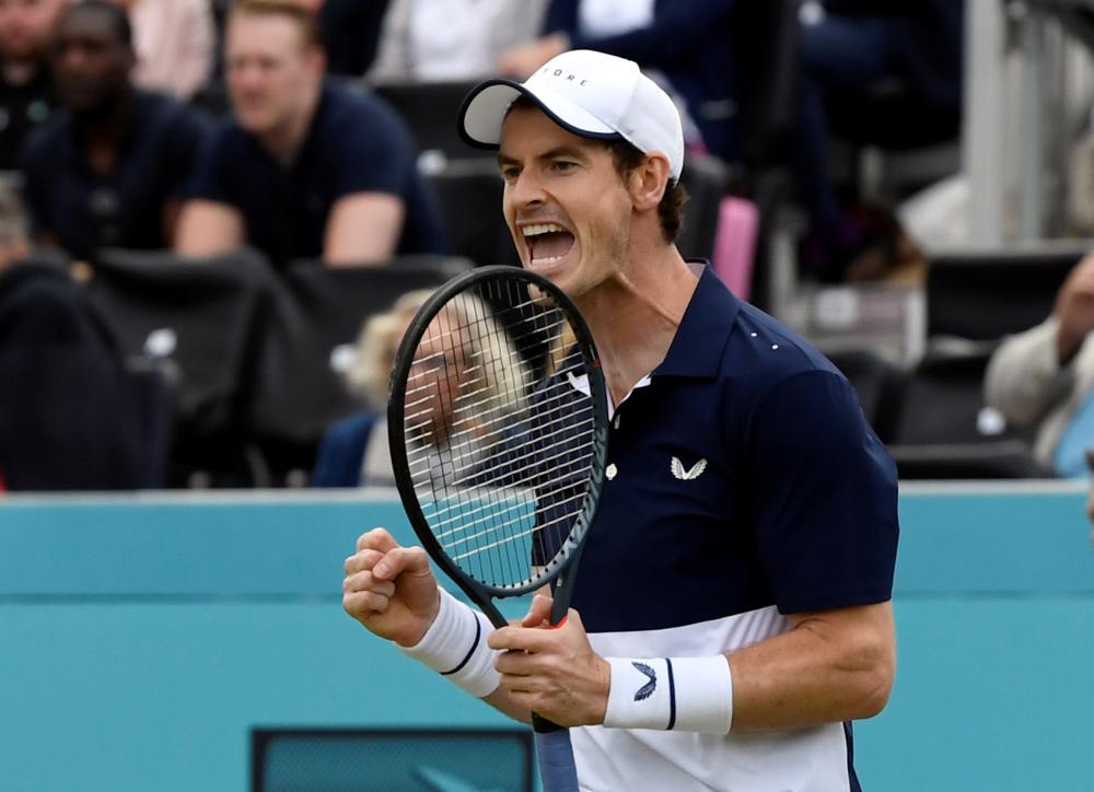 Britain's Andy Murray celebrates winning his round of 16 doubles match against Colombia's Juan Sebastian Cabal and Robert Farah in London June 21, 2019. u00e2u20acu2022 Reuters pic