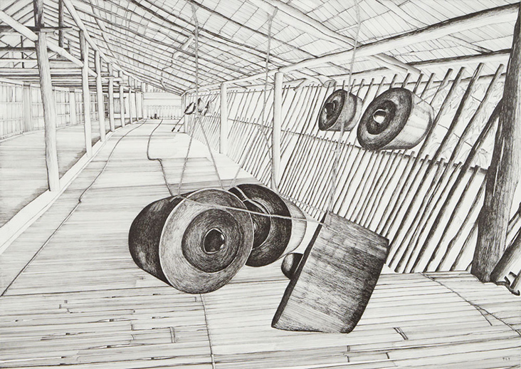 'Rungus Long House 2' (120cm x 90cm, 2019) by Tay Lu Yee.