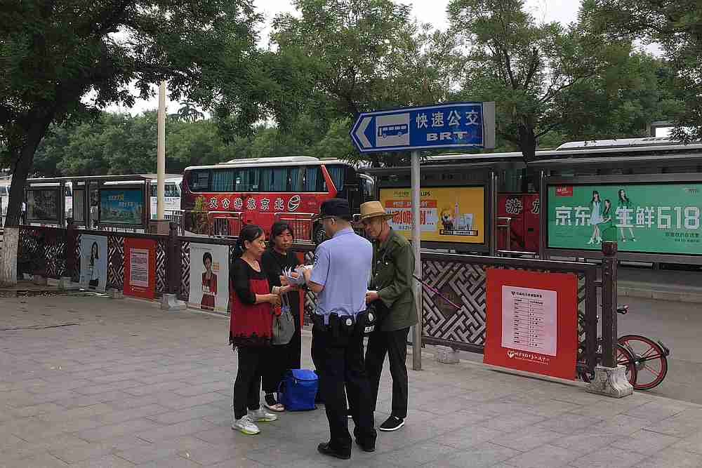 A police officer stops petitioners at the southern end of the Tiananmen Square near a subway station in Beijing, China June 4, 2019. u00e2u20acu201d Reuters pic