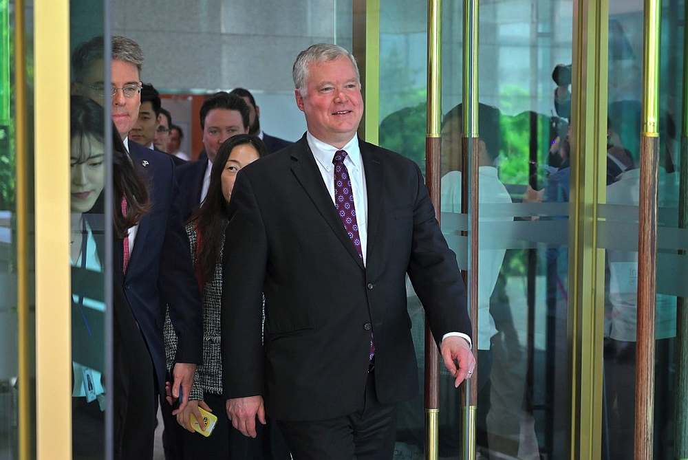 US Special Representative for North Korea Stephen Biegun (centre) leaves after a meeting at the South Korean foreign ministry in Seoul May 9, 2019. u00e2u20acu201d AFP pic
