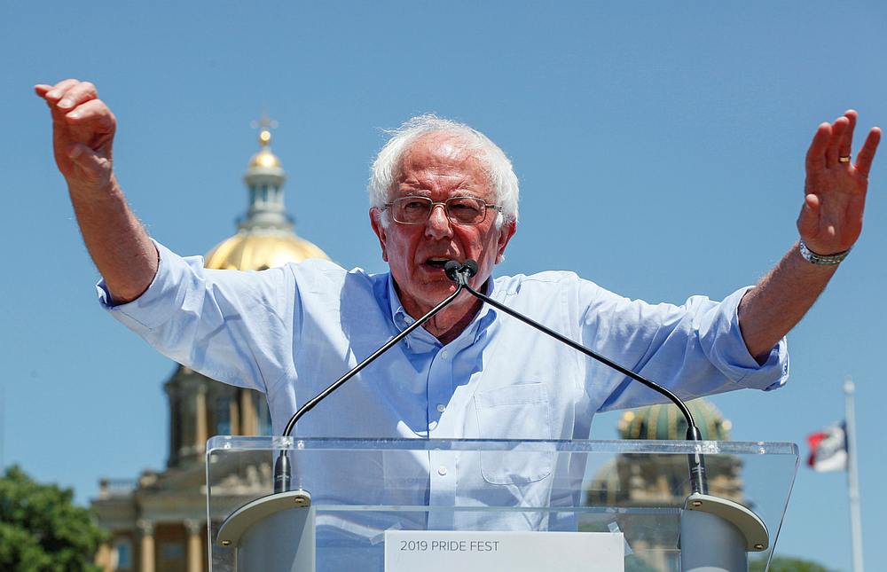 Democratic 2020 US presidential candidate Senator Bernie Sanders speaks at the Capital Pride LGBTQ gay pride celebration at the Iowa State Capitol in Des Moines June 8, 2019. u00e2u20acu201d Reuters pic 