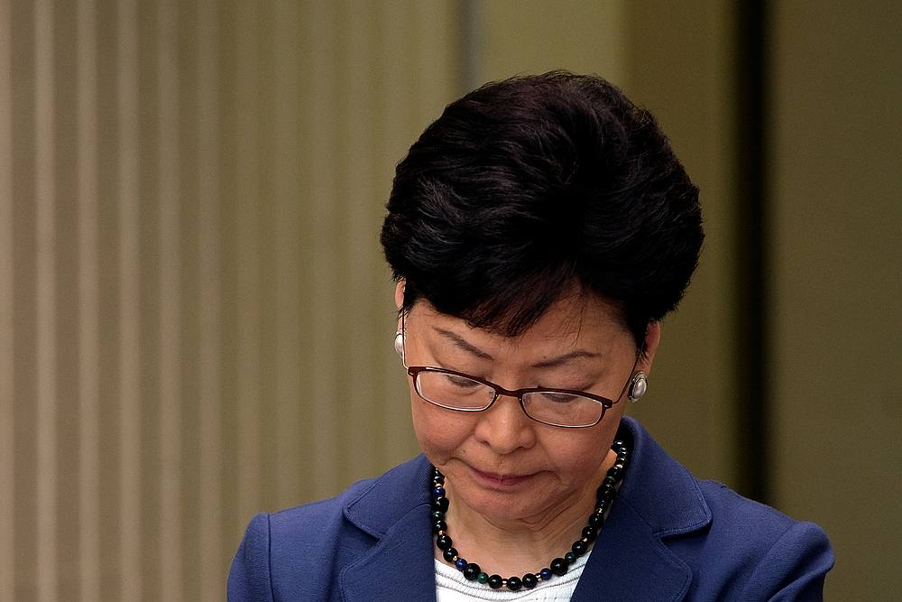 Hong Kong Chief Executive Carrie Lam reacts during a news conference in Hong Kong June 10, 2019.  u00e2u20acu201d Reuters pic