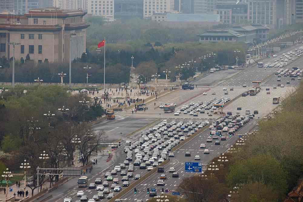 Cars line Chang'an Avenue at Tiananmen Square in Beijing, China April 9, 2019. u00e2u20acu201d Reuters pic