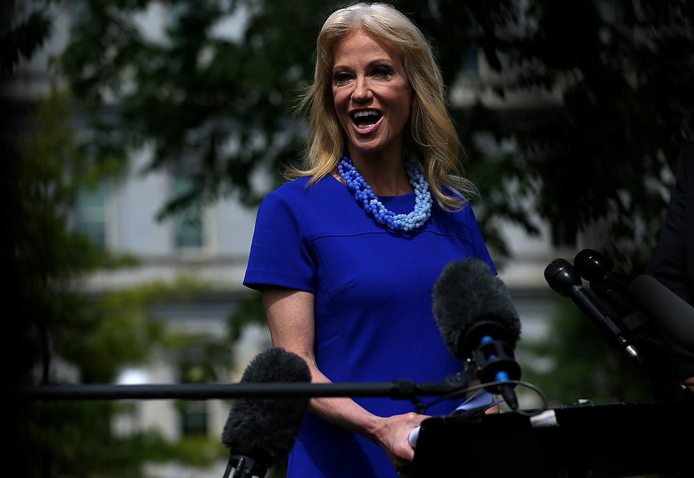White House counselor Kellyanne Conway speaks with the news media after giving an interview to Fox News outside the White House in Washington May 23, 2019. u00e2u20acu201d Reuters pic