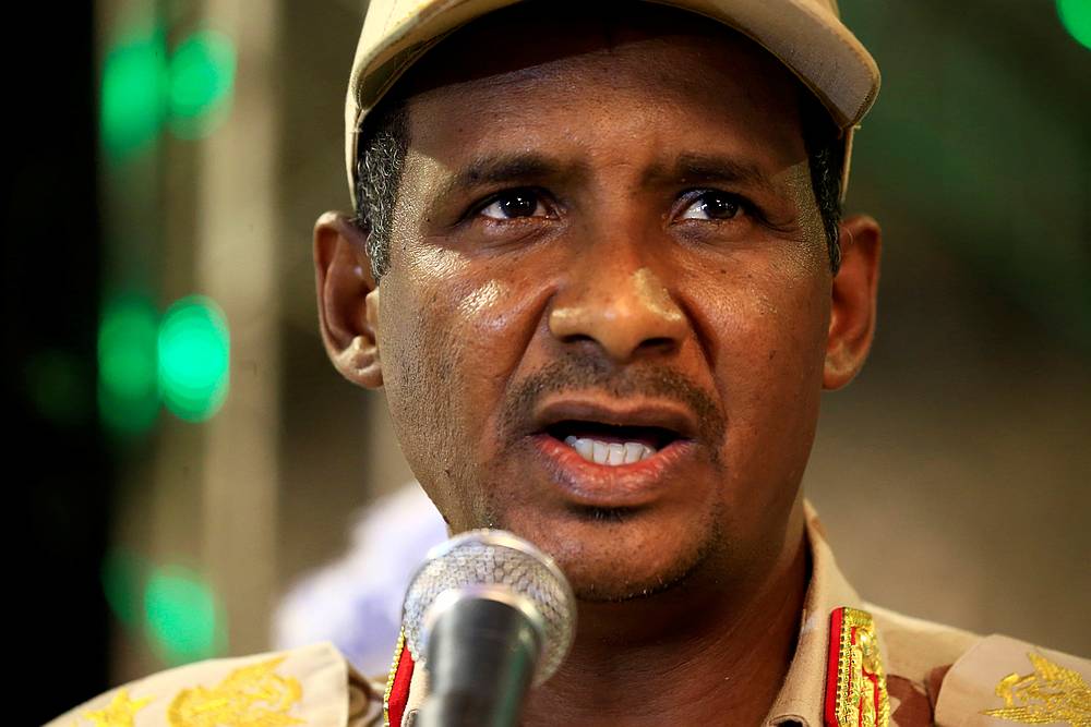 General Mohamed Hamdan Dagalo, head of the Rapid Support Forces (RSF) and deputy head of the Transitional Military Council (TMC) speaks after the Ramadan prayers in Khartoum, Sudan May 18, 2019. u00e2u20acu201d Reuters pic