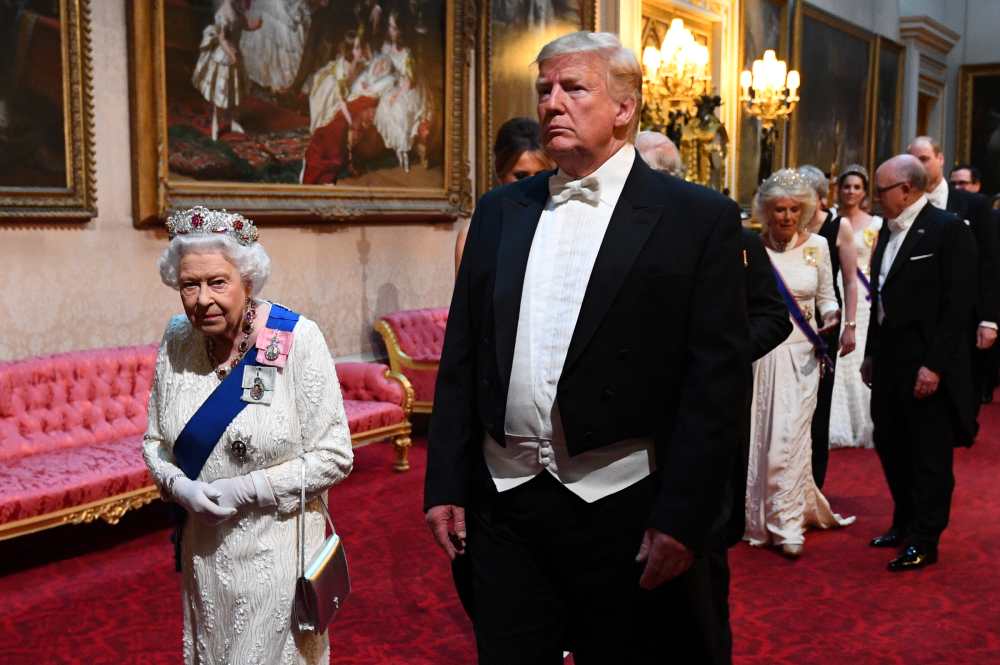 Britain's Queen Elizabeth and US President Donald Trump arrive at the State Banquet at Buckingham Palace in London June 3, 2019. u00e2u20acu2022 Reuters pic
