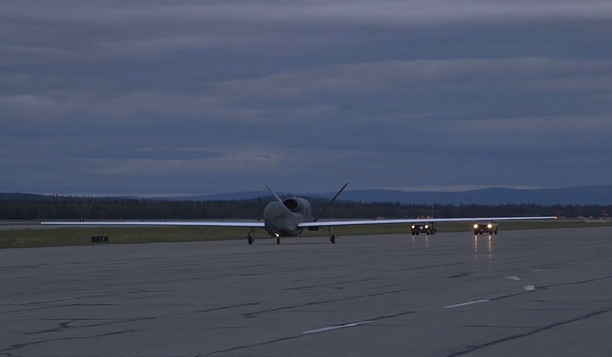 Screengrab from the YouTube video: RQ-4 Global Hawk Drone Lands At AFB In Alaska For 1st Time