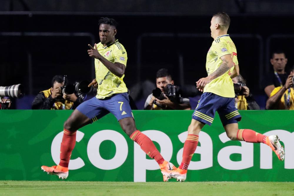 Colombia's Duvan Zapata celebrates after scoring the first goal against Qatar June 19, 2019. u00e2u20acu2022 Reuters pic
