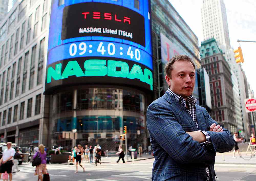 CEO of Tesla Motors Elon Musk poses during a television interview after his company's initial public offering at the Nasdaq market in New York, June 29, 2010. u00e2u20acu201d Reuters pic 