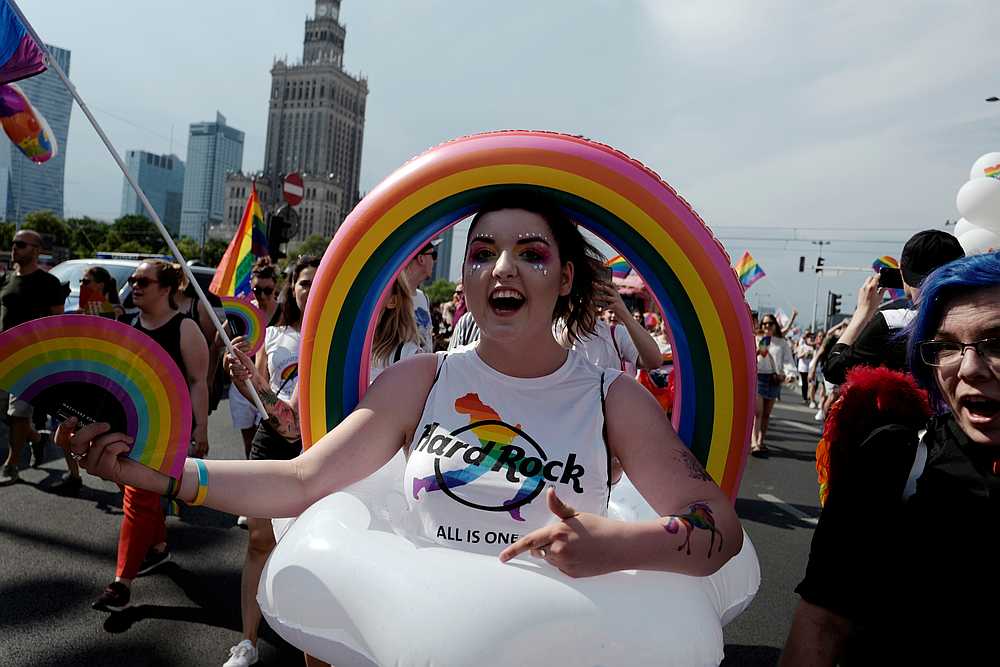 A participant decorated with rainbow accessories takes part at the 'Equality Parade' rally in support of the LGBT community in Warsaw, Poland June 8, 2019. u00e2u20acu201d Reuters pic