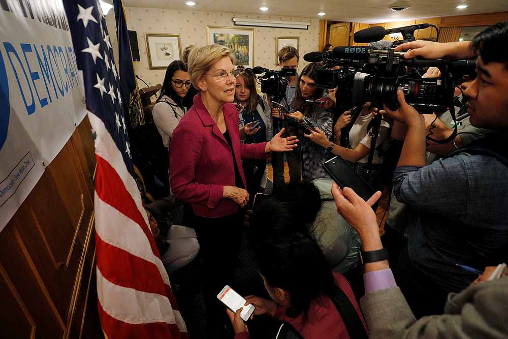 Democratic 2020 US presidential candidate and US Senator Elizabeth Warren at the Manchester Democratic City Committee Flag Day Dinner in Manchester, New Hampshire June 14, 2019. — Reuters pic