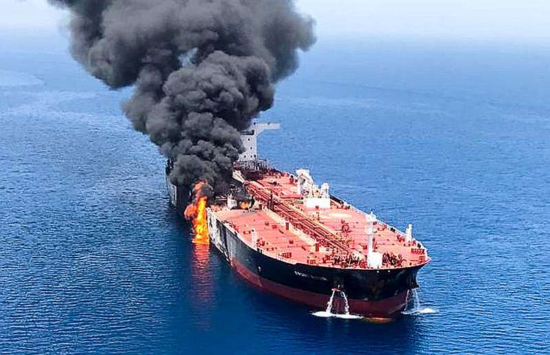 An oil tanker is seen after it was attacked at the Gulf of Oman June 13, 2019. u00e2u20acu201d Isna handout via Reuters