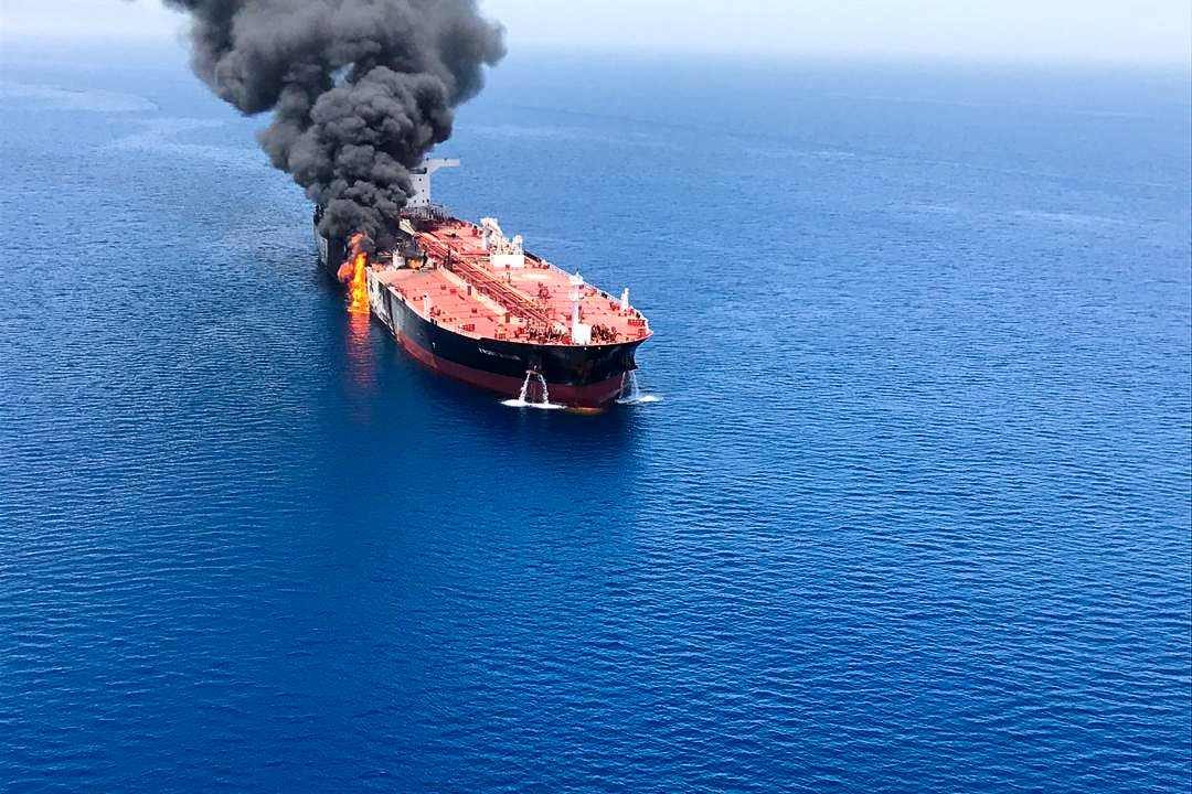 An oil tanker is seen after it was attacked at the Gulf of Oman, in waters between Gulf Arab states and Iran, June 13, 2019. u00e2u20acu201d ISNA handout pic Reuters 