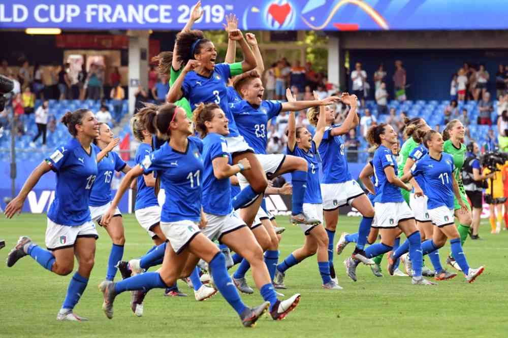 Italy's players celebrate after beating China to reach the World Cup quarter-finals in Montpellier June 25, 2019. u00e2u20acu2022 AFP pic