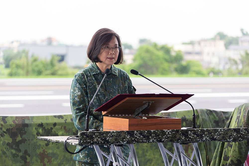 Taiwan President Tsai Ing-wen speaks during the Han Kuang military exercise in Changhua May 28, 2019. u00e2u20acu201d Military News Agency handout via Reuters