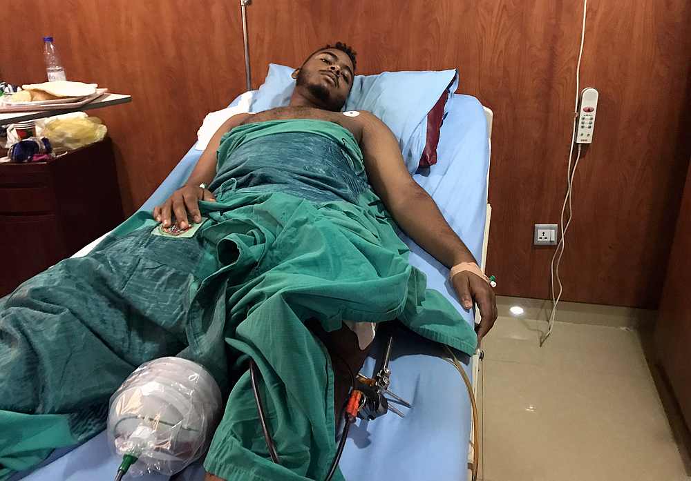 A victim of a gunshot wound sustained in the crackdown on Sudanese protesters is seen inside a ward receiving treatment in a hospital in Khartoum June 7, 2019. u00e2u20acu201d Reuters pic 