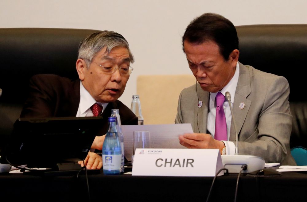 Haruhiko Kuroda, governor of the Bank of Japan (BOJ) and Taro Aso, Japan's deputy prime minister and finance minister attend the G20 finance ministers and central bank governors meeting in Fukuoka, Japan June 8, 2019. u00e2u20acu201d Reuters pic 