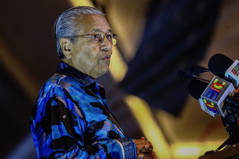 Prime Minister Tun Dr Mahathir Mohamad gives his opening speech during the u00e2u20acu02dcMajlis Makan Malam Sejuta Kenanganu00e2u20acu2122 at the Setia City Convention Centre in Setia Alam June 12, 2019. u00e2u20acu201d Picture by Hari Anggara