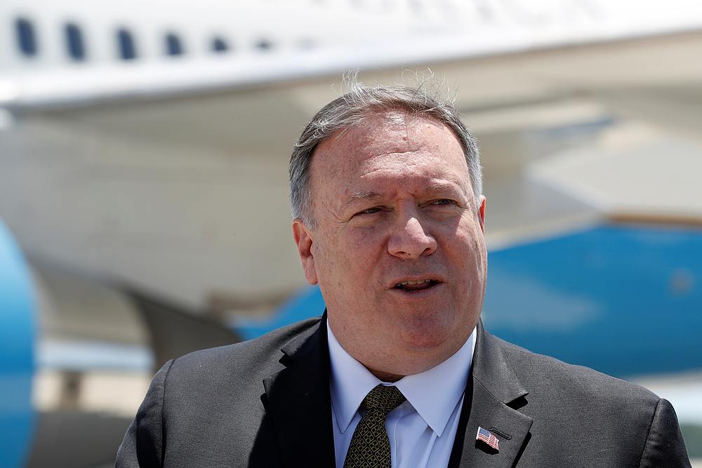 US Secretary of State Mike Pompeo speaks to the media at Joint Base Andrews, Maryland before boarding a plane headed to Jeddah, Saudi Arabia June 23, 2019. u00e2u20acu201d Jacquelyn Martin/Pool pic via Reuters