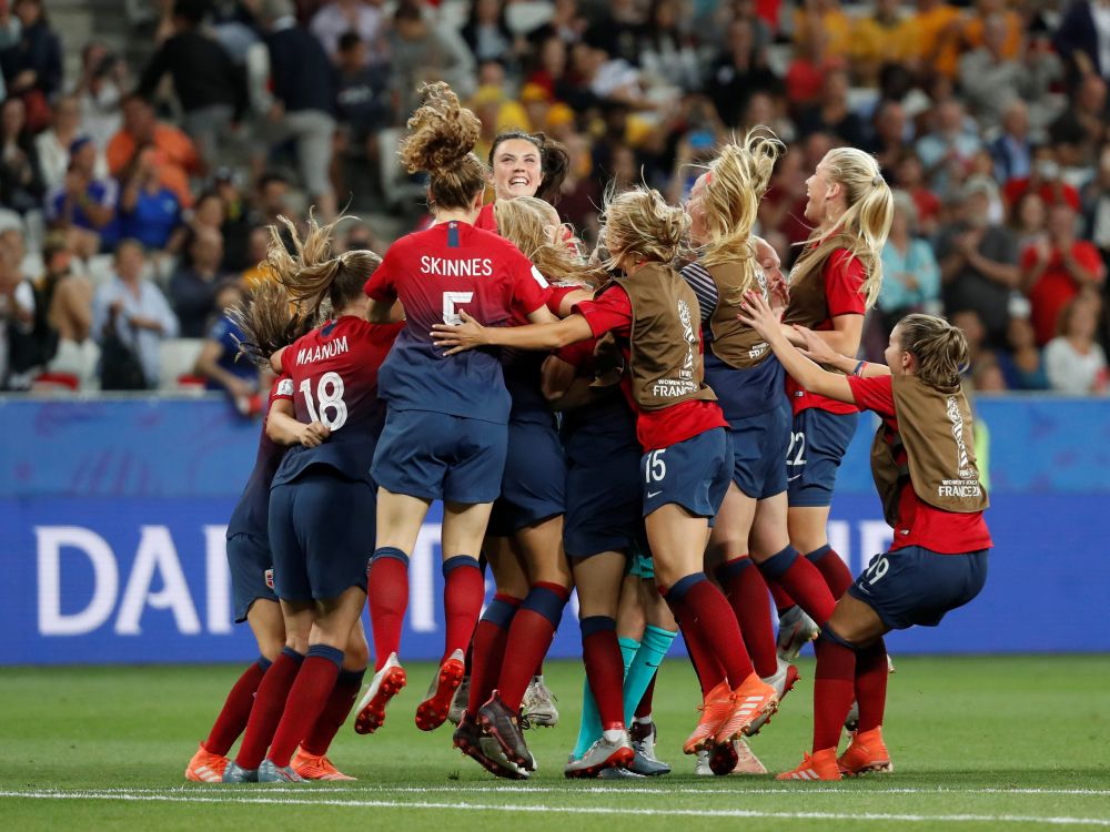 Norway players celebrate victory over Australia at the women's World Cup. u00e2u20acu201d Reuters pic