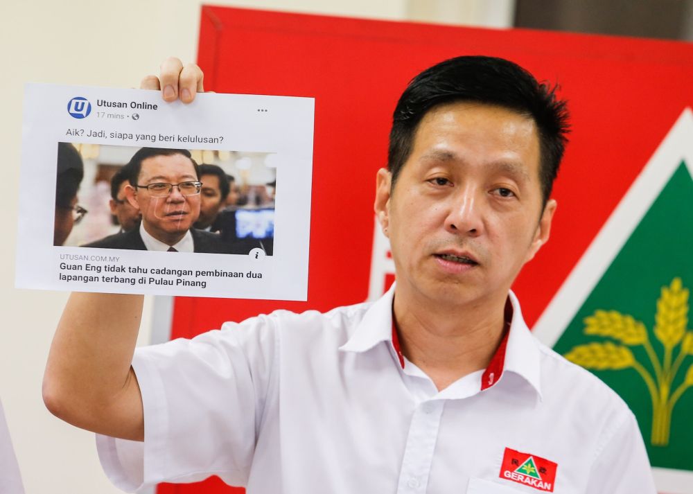 Penang Gerakan chairman Oh Tong Keong speaks to reporters on the Northern Region Transport Plan at Wisma Tun Dr Lim Chong Eu, George Town June 12, 2019. u00e2u20acu201d Picture by Sayuti Zainudin