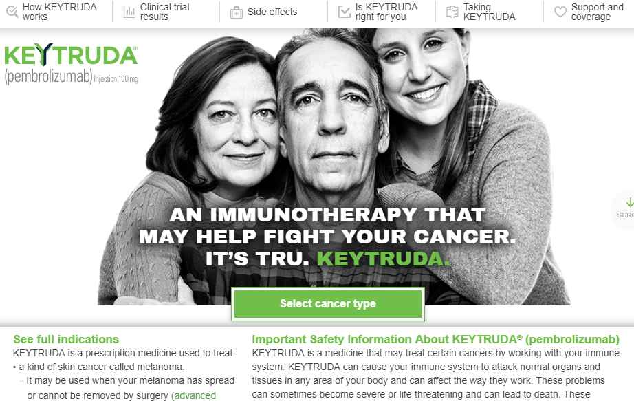 immunotherapy treatment pembrolizumab from Keytruda has helped boost survival rates of patients suffering from advanced lung cancer in a clinical trial. u00e2u20acu201d Image from www.keytruda.com 
